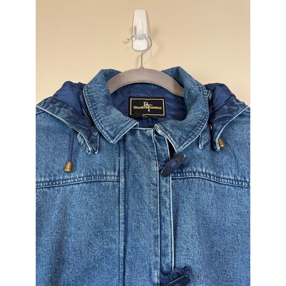 Vtg 90s Brandon Thomas Denim Duffle Toggle Coat Size L - Picture 5 of 14